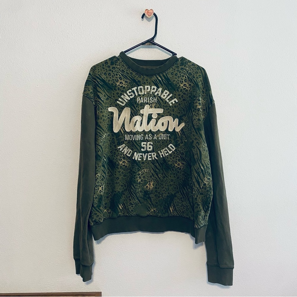 Unstoppable Parish Nation animal print green crewneck sweatshirt